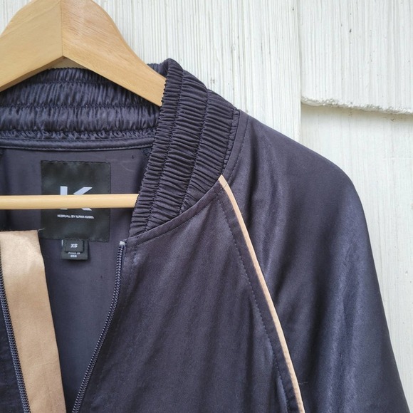 Koral Womens XS Navy Satin Bomber Jacket‎ Zip Up Athletic Track Style - Picture 3 of 10
